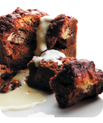 Green-world chocolate bread pudding